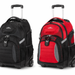High Sierra XBT Business Rolling Backpack shown in black and red side by side